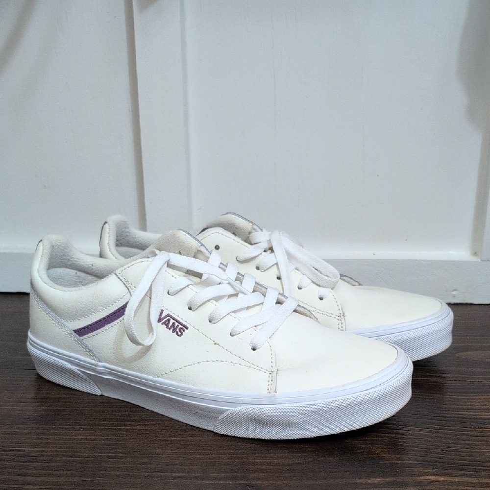 Vans Women's White Sneakers with Purple Stripe